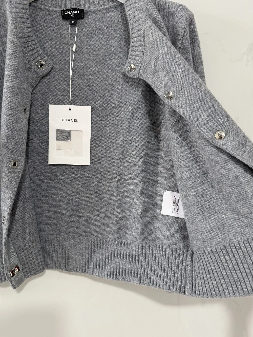 Chanel Gray Crewneck Cashmere Blend Cardigan Sweater